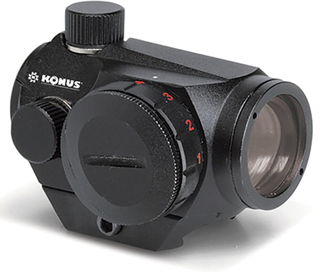 The Konus Atomic-R Red Dot Sight features a 3 MOA dot reticle and black finish